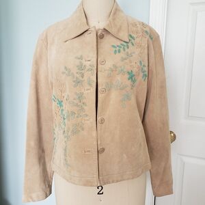 Tan Suede Jacket With Vine Motiff, S